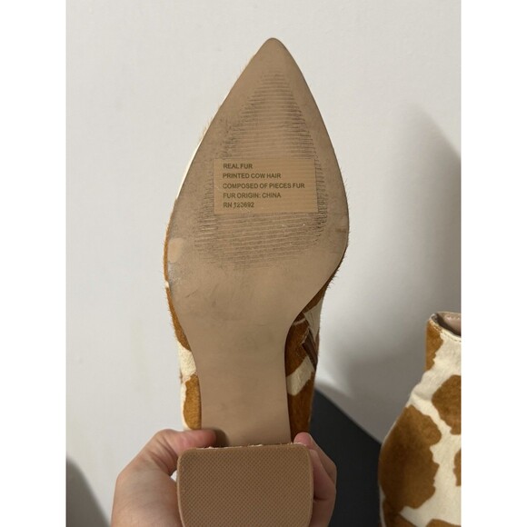 Steve Madden Cow Print Haircalf Leather Ankle Boots Pointed Toe Block Heel - Picture 10 of 12